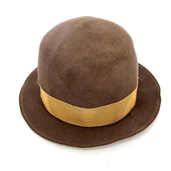 Giorgio Armani Women\'s Vintage Brown Fur Felt Round‎ Brim Hat Gold Ribbon (58) main image 5